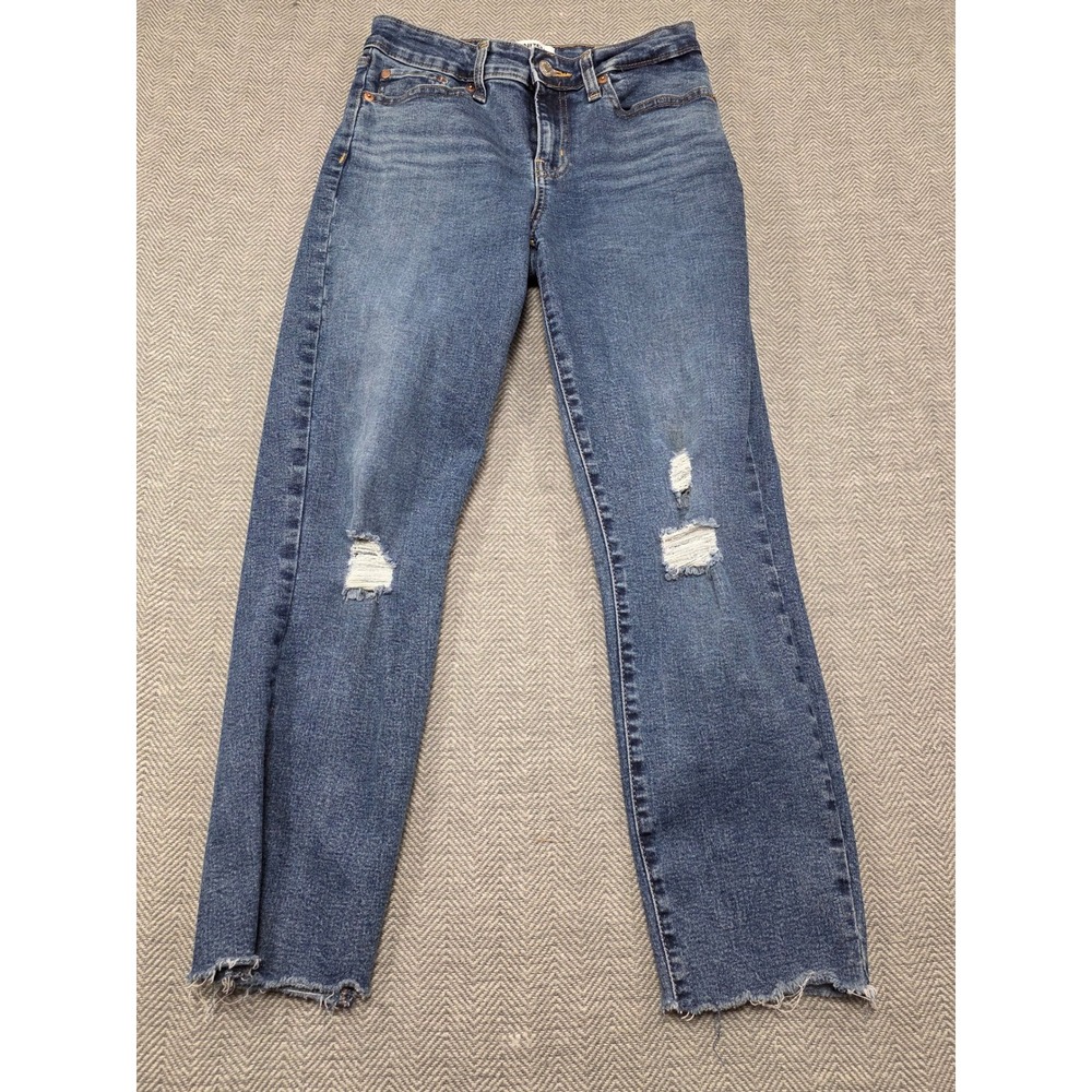Denizen from Levi's Mid Rise Boyfriend Jeans Blue Distressed Crop Raw Hem Size 4